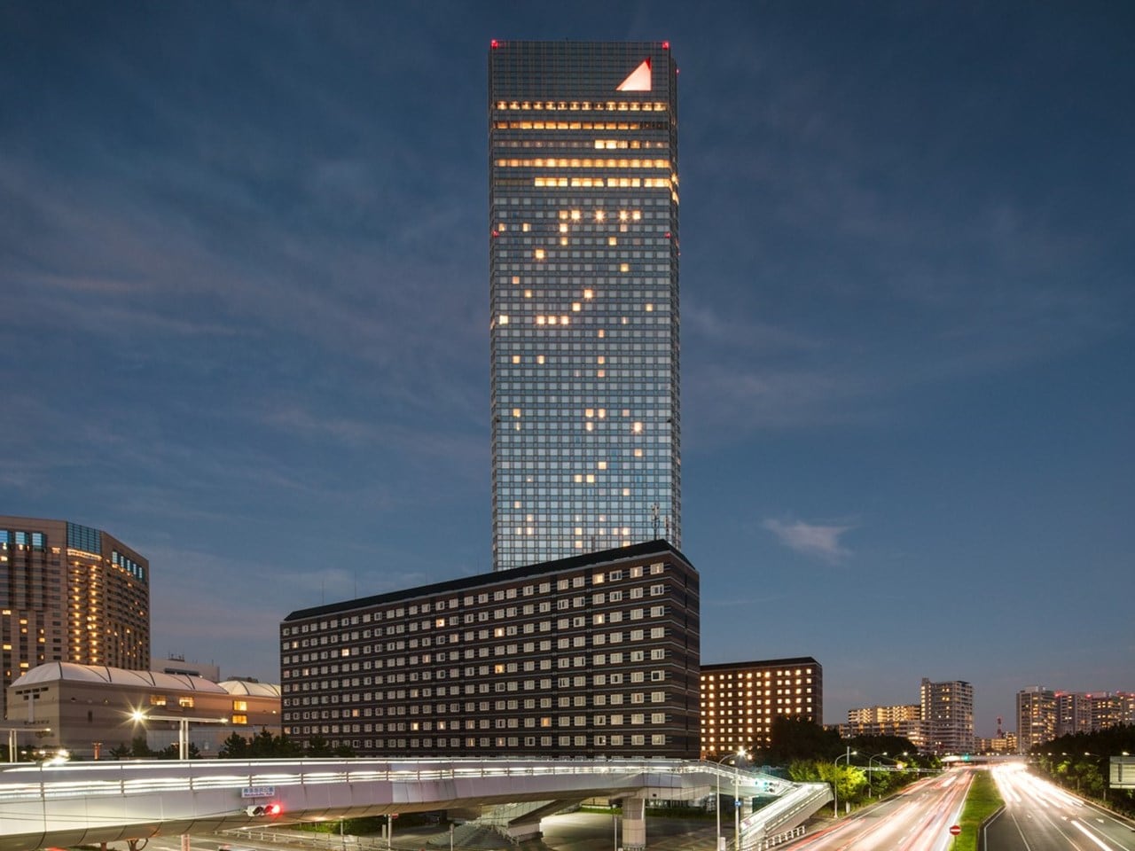 Exterior of the hotel (nighttime)