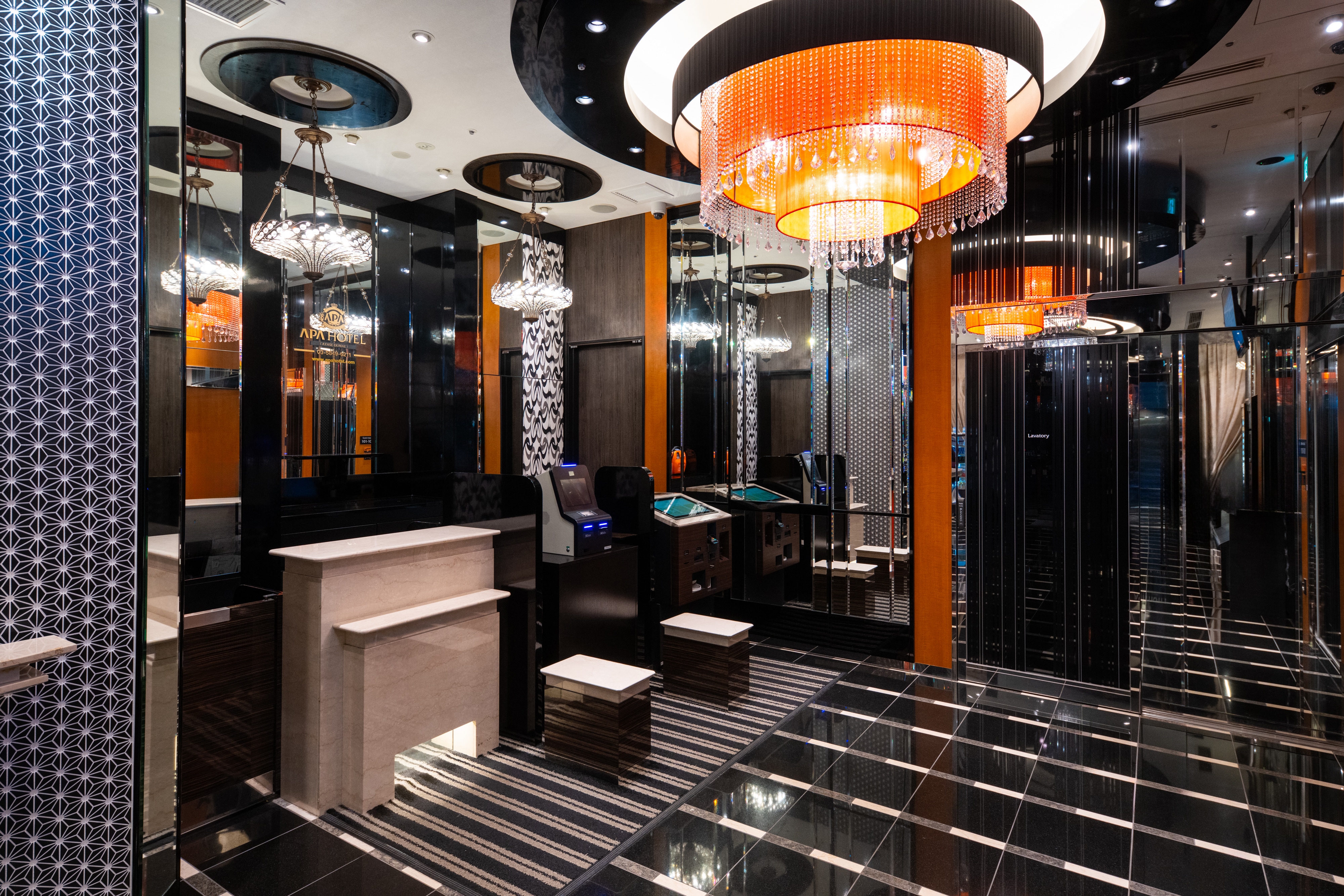 Luxury spacious hotel lobby warmly welcomes you (1 elevator equipped).