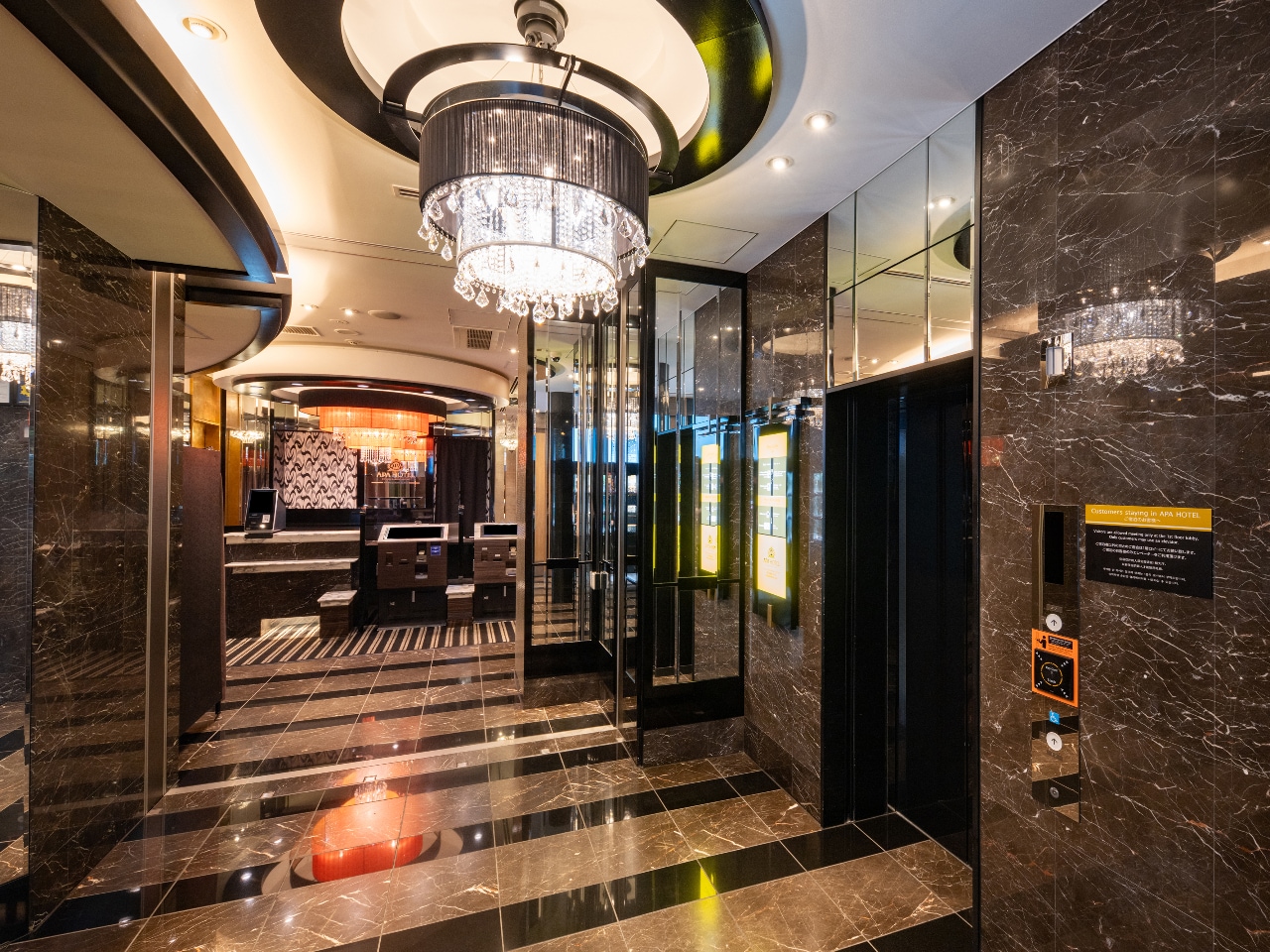 Luxury spacious hotel lobby warmly welcomes you (1 elevator equipped).
